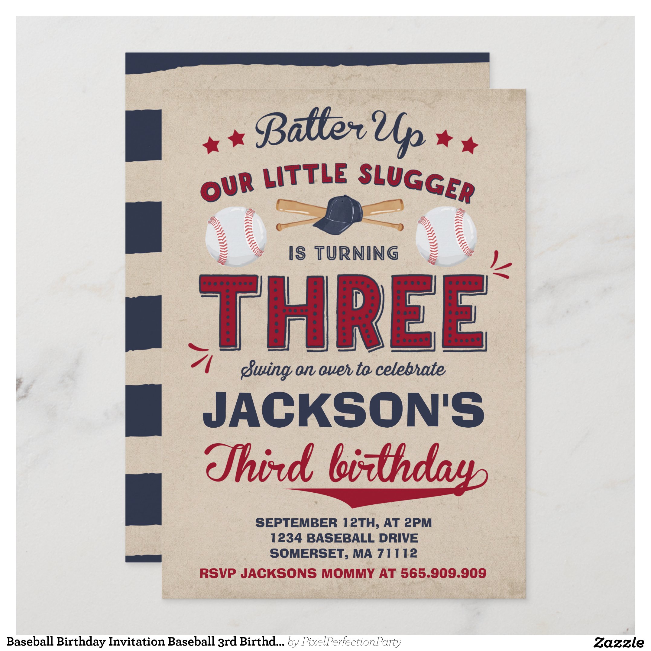 Baseball Birthday Invitation Baseball 3rd Birthday