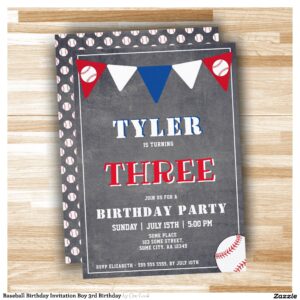 Baseball Birthday Invitation Boy 3rd Birthday