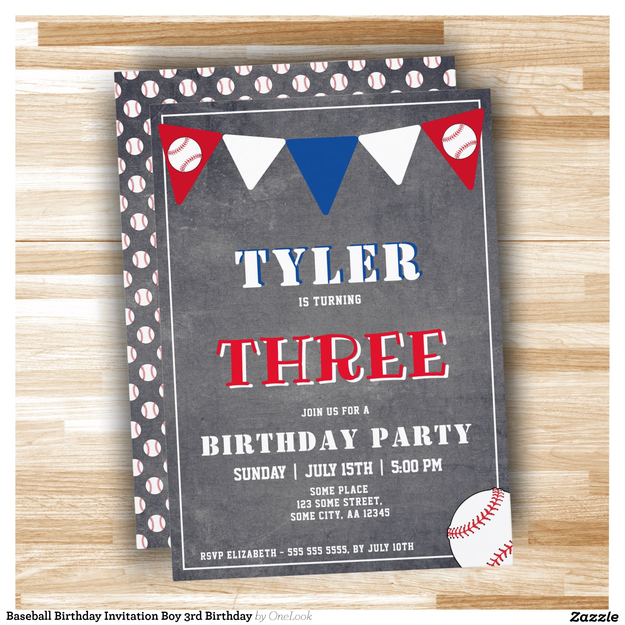 Baseball Birthday Invitation Boy 3rd Birthday