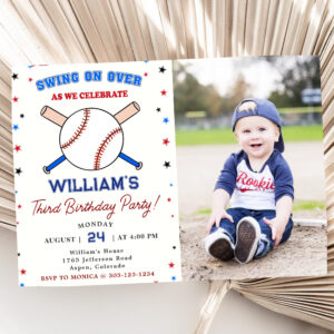 Baseball Second 3rd Birthday Party Batter Up Invitation