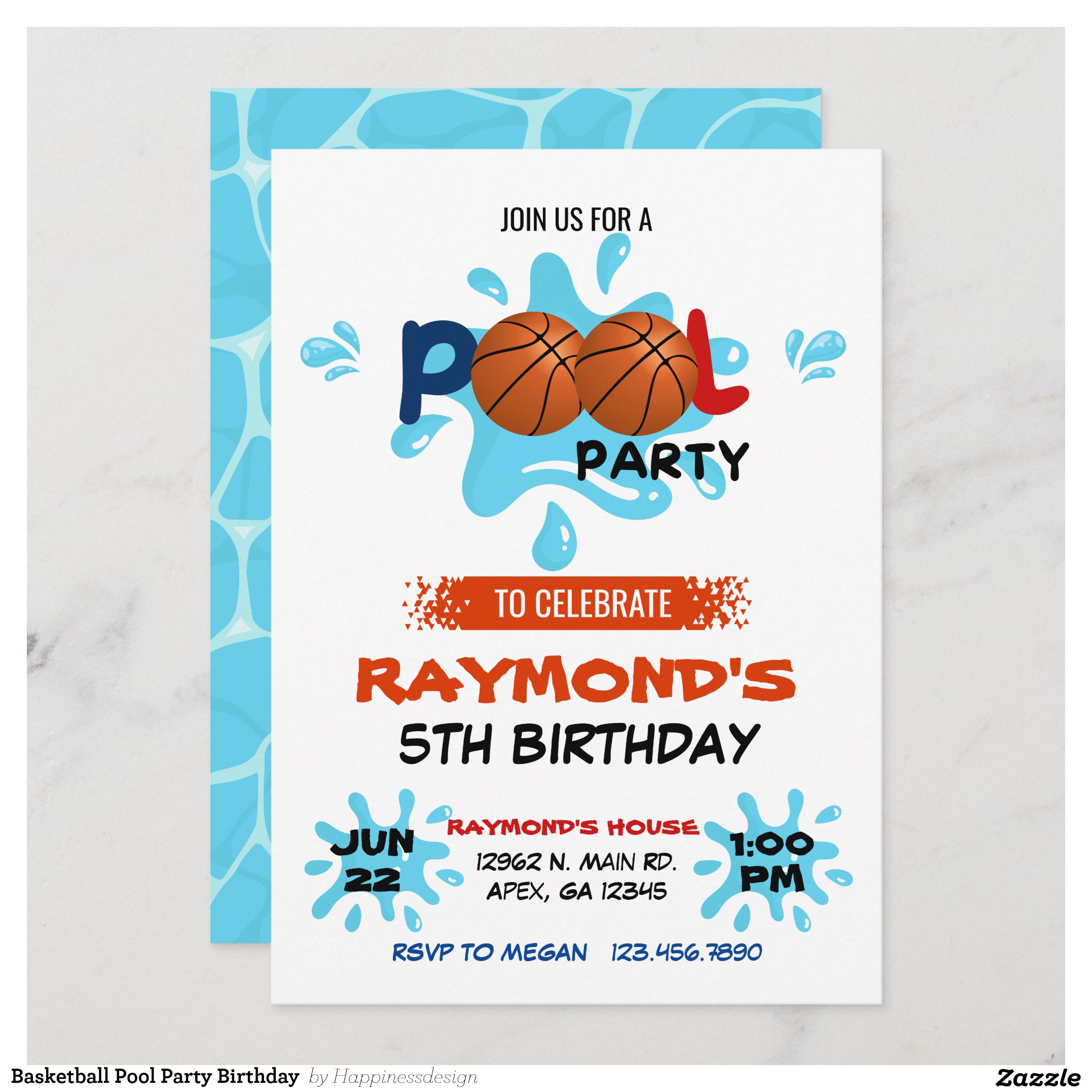 Basketball Pool Party Birthday Invitation