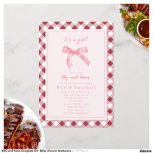 BBQ and Bows Gingham Girl Baby Shower Invitation