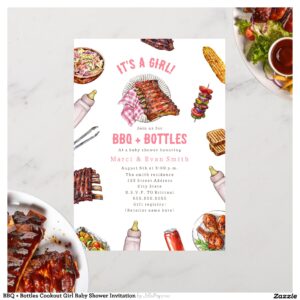 BBQ + Bottles Cookout Girl Baby Shower Invitation