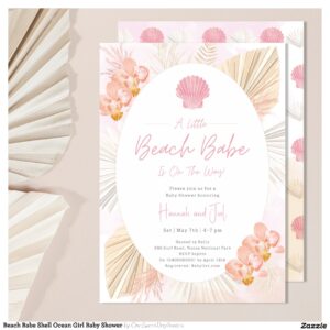 Beach Babe Shell Ocean Girl Baby Shower Invitation