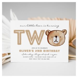 Bear 2nd Birthday Invitation Cute Bear Invite