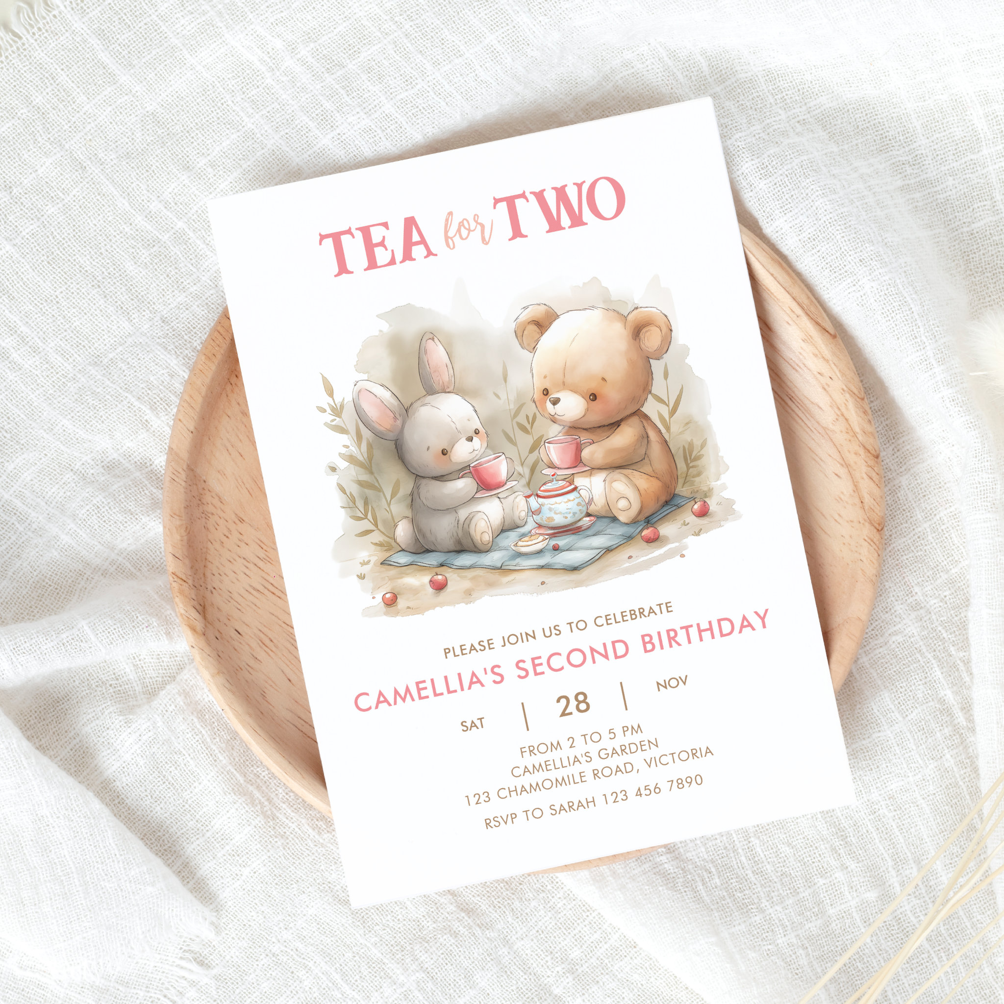 Bear and Bunny Tea For Two Party Invitation