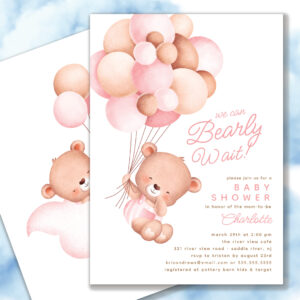 Bearly Wait Girl Baby Shower Invitation