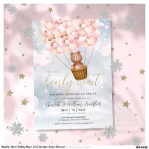 Bearly Wait Teddy Bear Girl Winter Baby Shower Invitation
