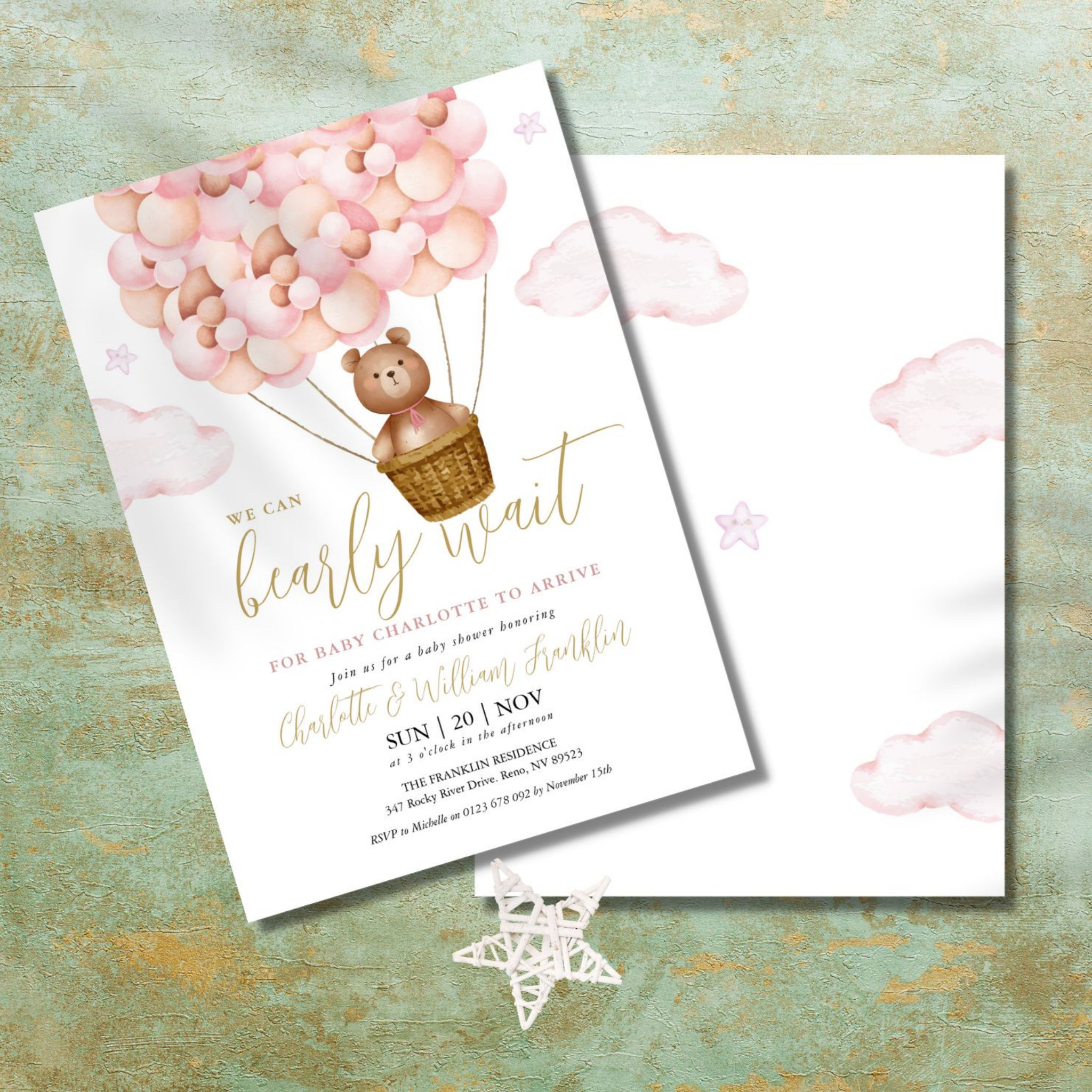 Bearly Wait Teddy Bear Pink Girl Baby Shower Invitation