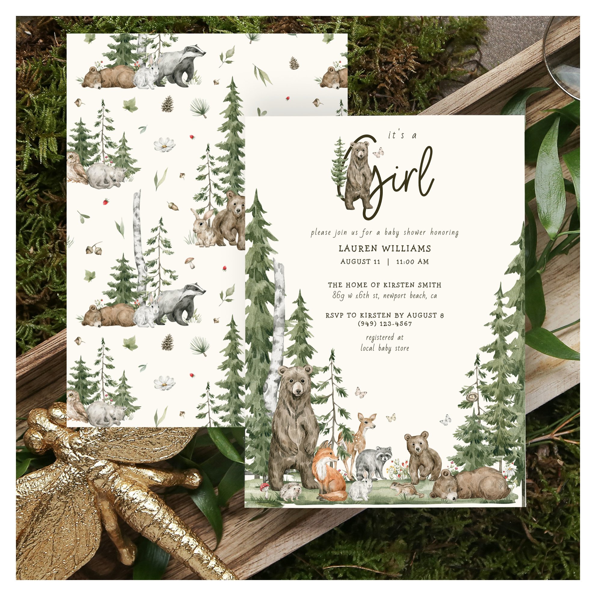 Bearly Wait Woodland Animals Girl Baby Shower Invitation