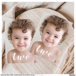 Beautiful Boy GIRL 2nd Birthday Party Photo Script Invitation