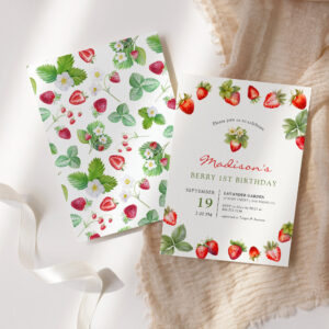 Berry 1st Birthday Strawberry Invitation