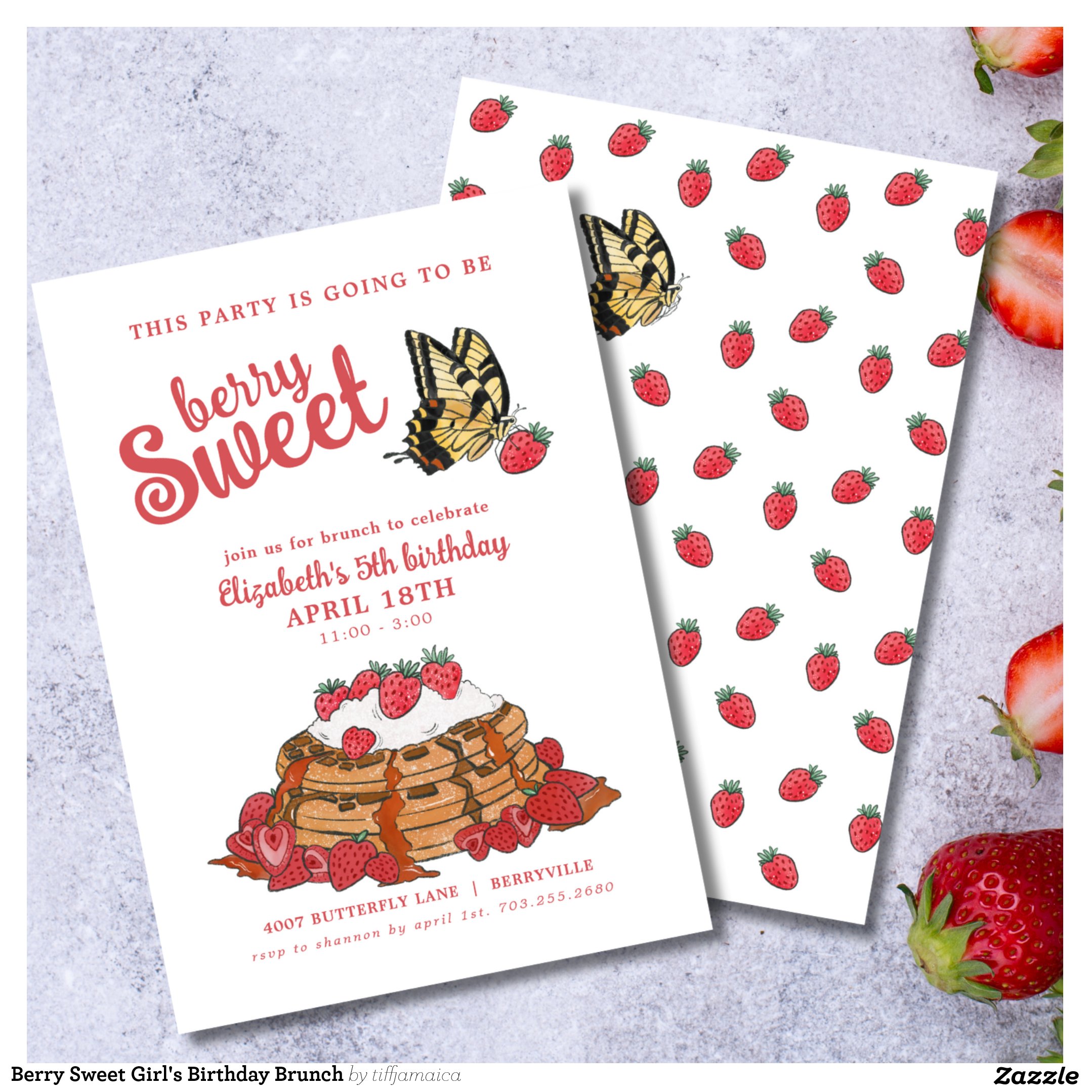 Berry Sweet Girl's Birthday Brunch Invitation