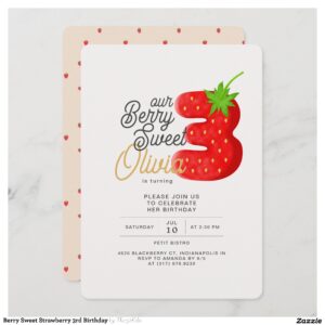 Berry Sweet Strawberry 3rd Birthday Invitation