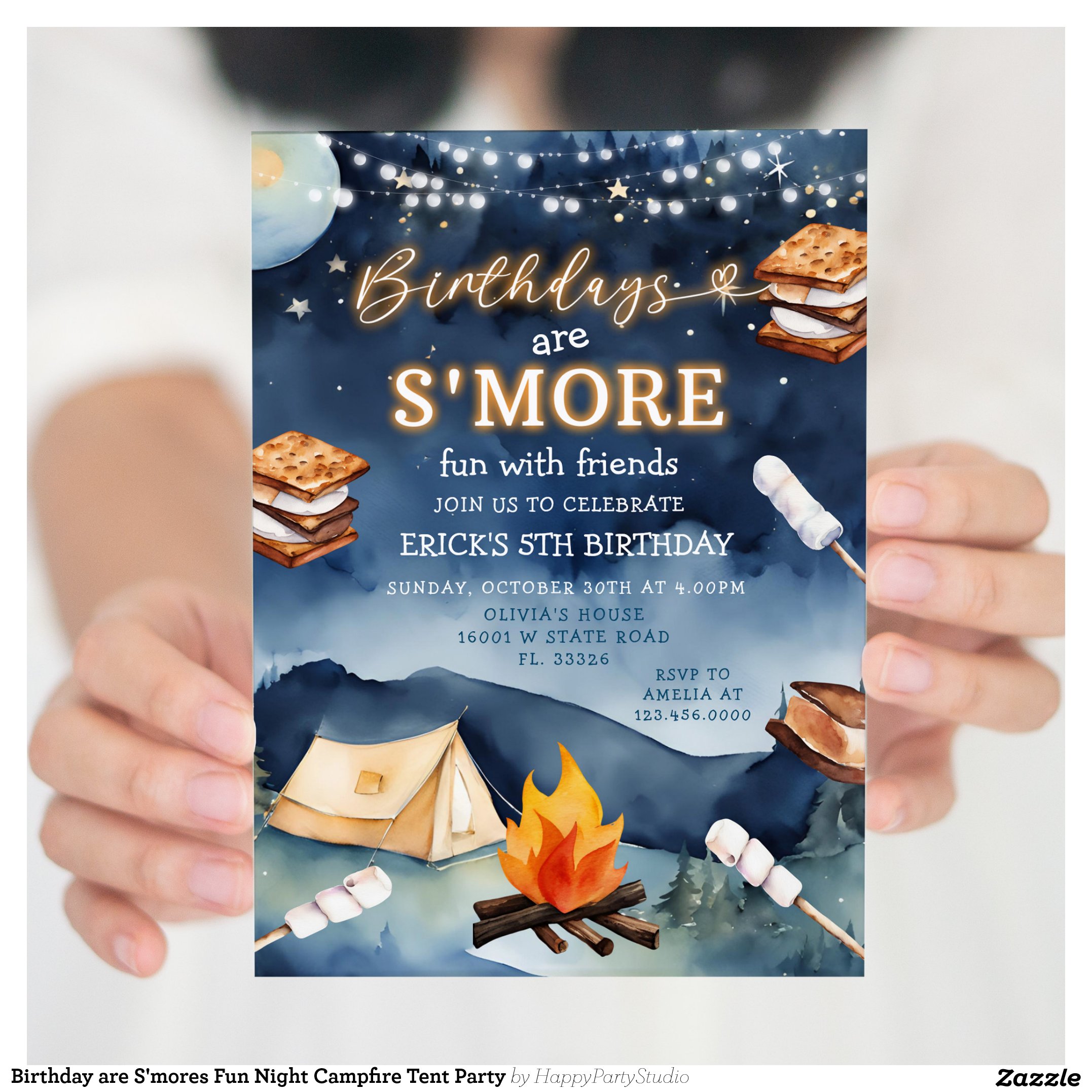Birthday are S'mores Fun Night Campfire Tent Party Invitation