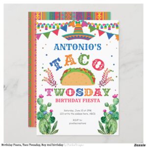 Birthday Fiesta, Taco Twosday, Boy 2nd birthday Invitation