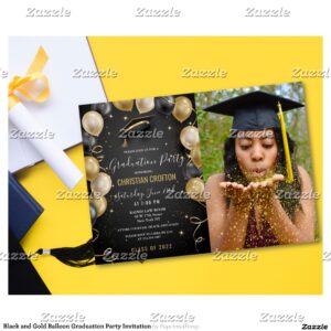 Black and Gold Balloon Graduation Party Invitation