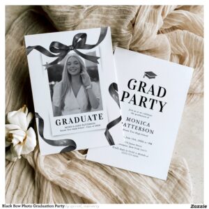 Black Bow Photo Graduation Party Invitation