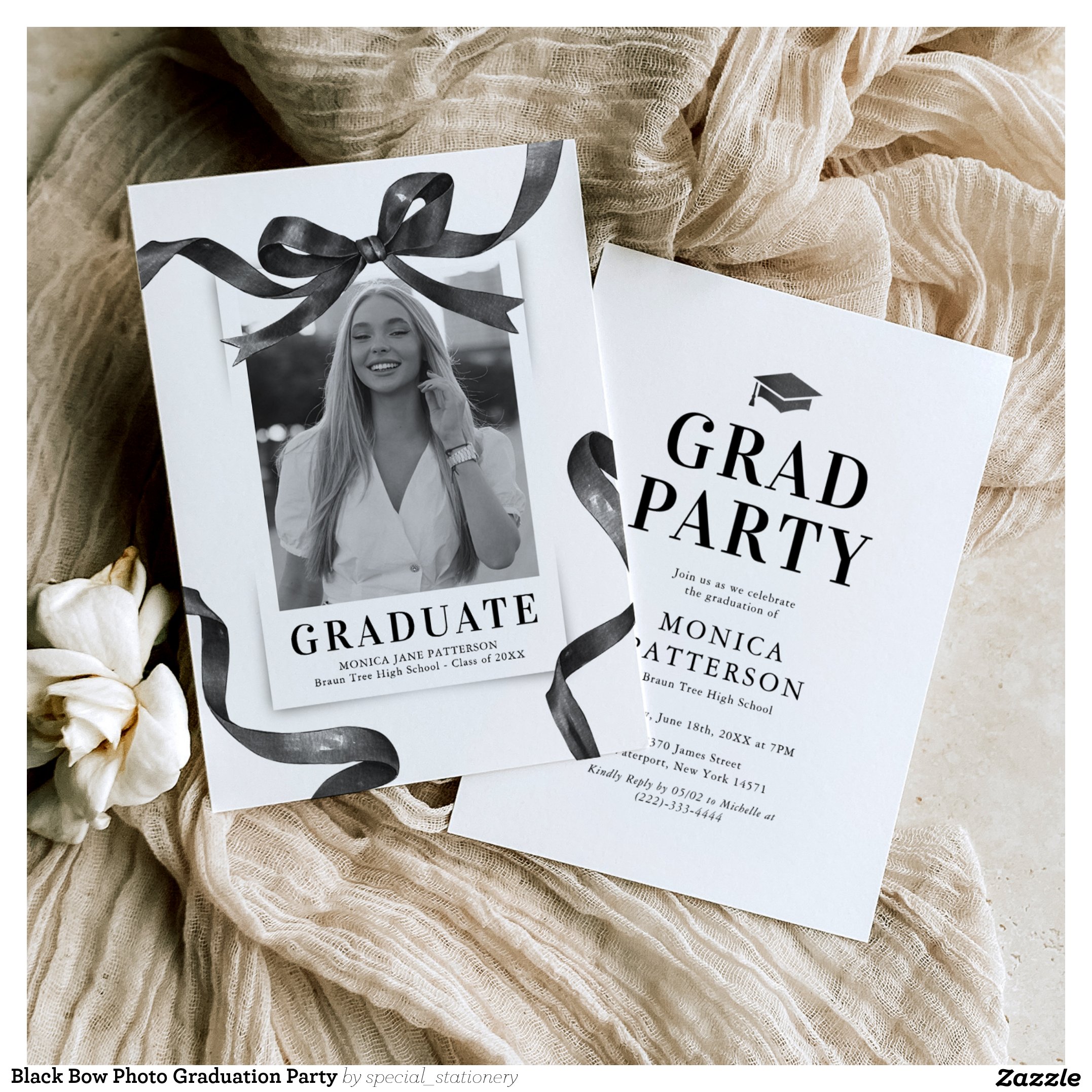 Black Bow Photo Graduation Party Invitation