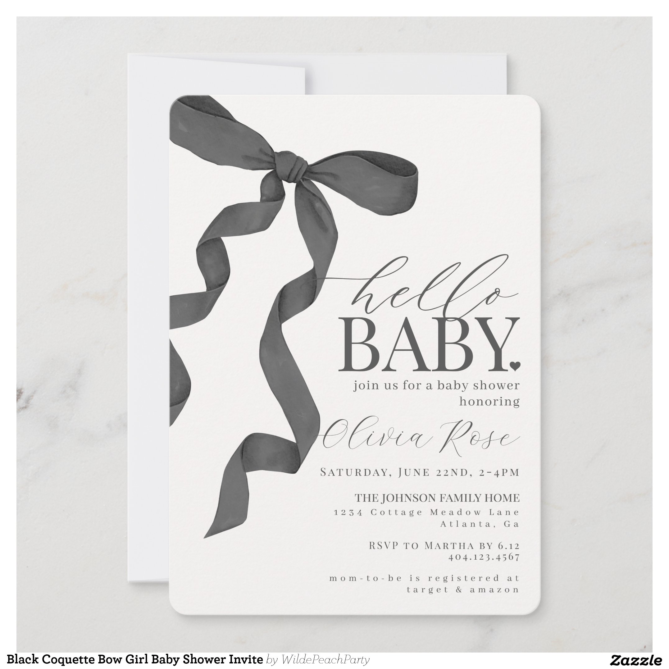 Black Coquette Bow Girl Baby Shower Invite