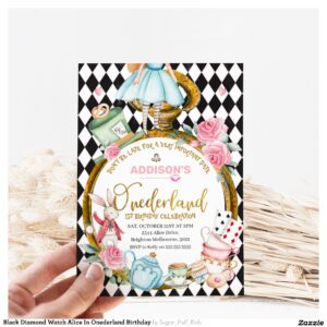 Black Diamond Watch Alice In Onederland Birthday Invitation