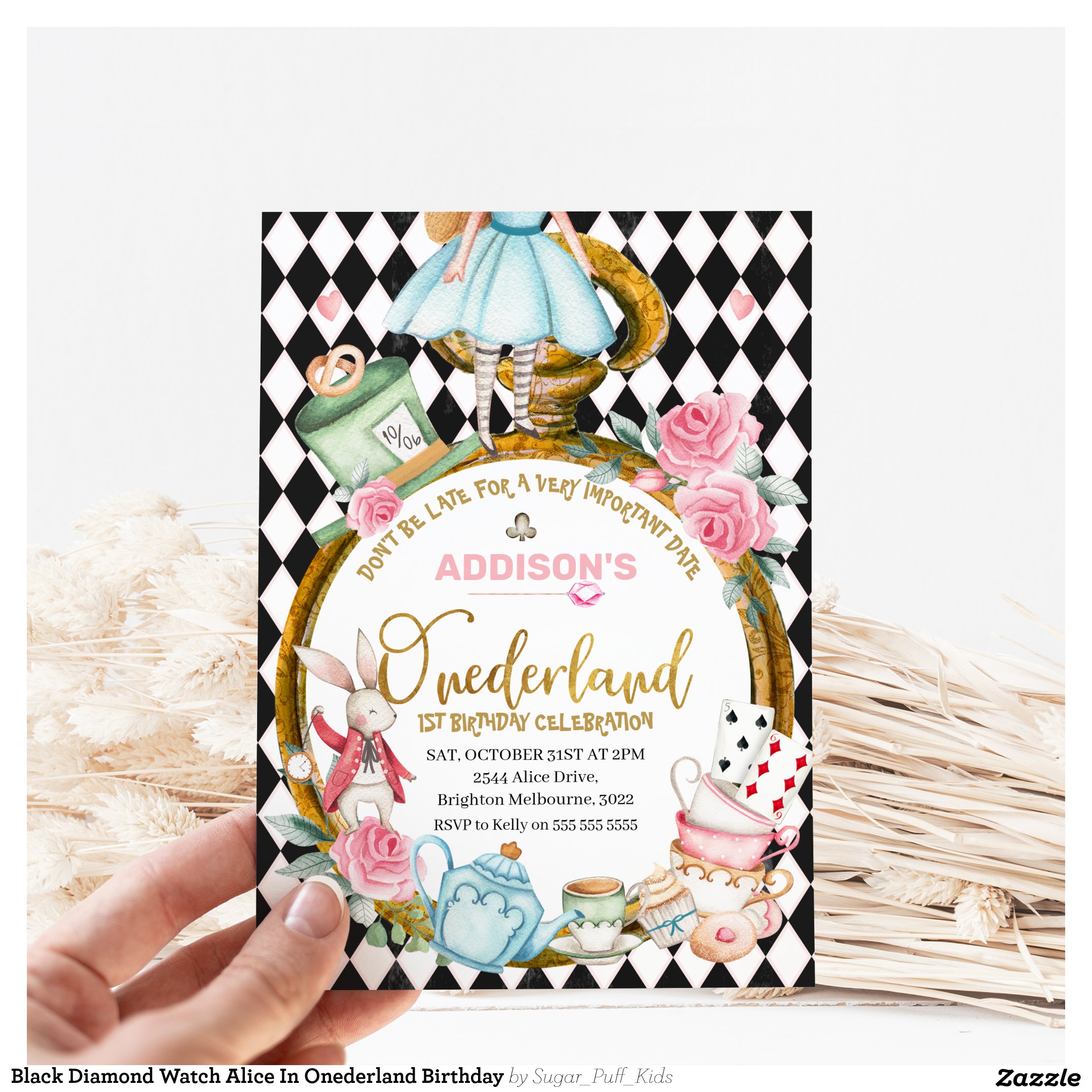 Black Diamond Watch Alice In Onederland Birthday Invitation