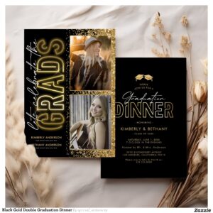 Black Gold Double Graduation Dinner Invitation