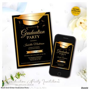 Black Gold Glitter Graduation Party Invitation
