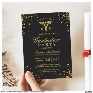 Black Gold Medical Nursing School Graduation Party Invitation