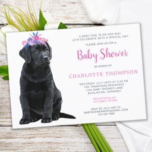 Black Labrador Retriever Baby Shower Pink Girl Invitation