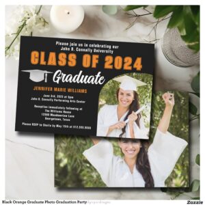 Black Orange Graduate Photo Graduation Party Invitation