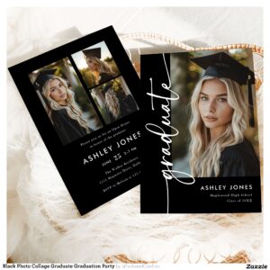 Black Photo Collage Graduate Graduation Party Invitation