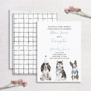 Black White Blue Dog Boy's 2nd Birthday Party Invitation