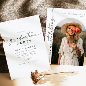 BLAIR Modern Minimal Arch Photo Boho Graduation Invitation