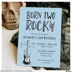 Blue and Black Born Two Rock Guitar 2nd Birthday Invitation