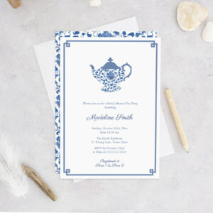 Blue And White Chinoiserie Bridal Shower Tea Party Invitation