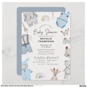 Blue Baby Clothes & Toys Boy Baby Shower Invitation