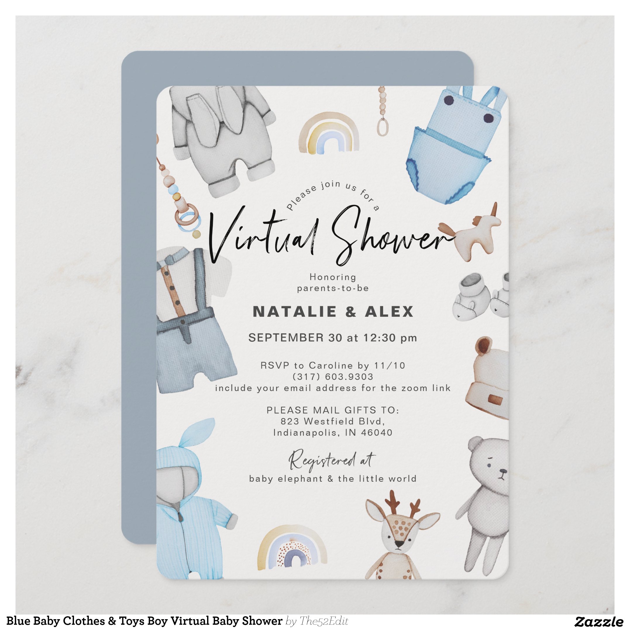 Blue Baby Clothes & Toys Boy Virtual Baby Shower Invitation