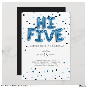 Blue Balloons Hi Five 5th Birthday Invitation