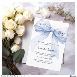 Blue bow boy Baby Shower Invitation