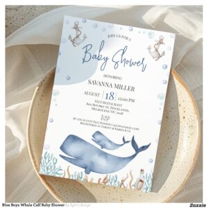 Blue Boys Whale Calf Baby Shower Invitation