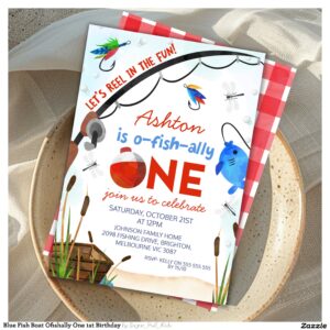 Blue Fish Boat Ofishally One 1st Birthday Invitation