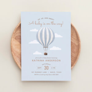 Blue Hot Air Balloon Boy Baby Shower Invitation