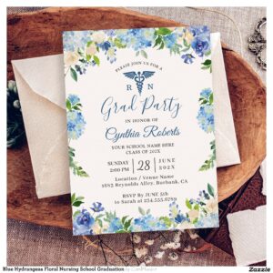 Blue Hydrangeas Floral Nursing School Graduation Invitation