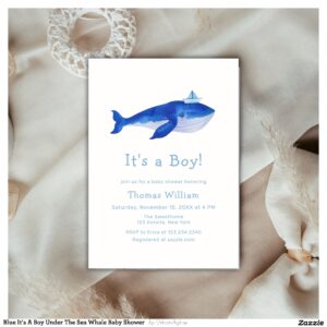 Blue It's A Boy Under The Sea Whale Baby Shower Invitation