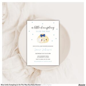 Blue Little Dumpling Is On The Way Boy Baby Shower Invitation