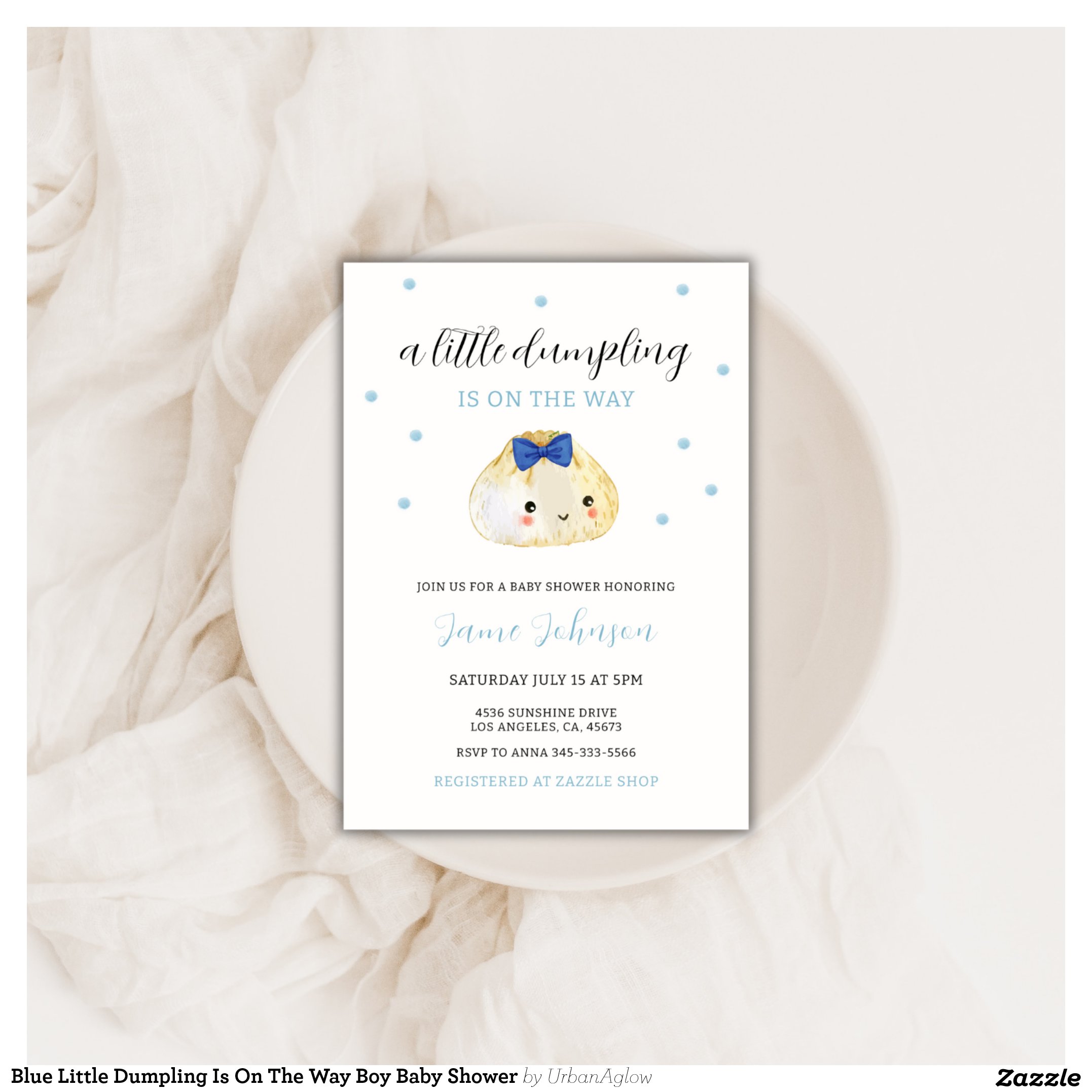 Blue Little Dumpling Is On The Way Boy Baby Shower Invitation