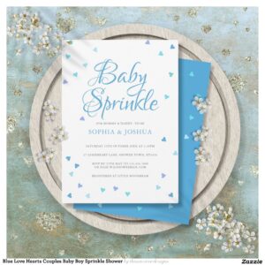 Blue Love Hearts Couples Baby Boy Sprinkle Shower Invitation