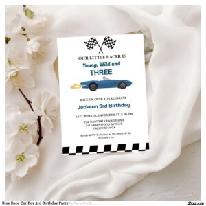 Blue Race Car Boy 3rd Birthday Party Invitation