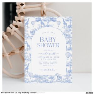 Blue Safari Toile De Jouy Boy Baby Shower Invitation